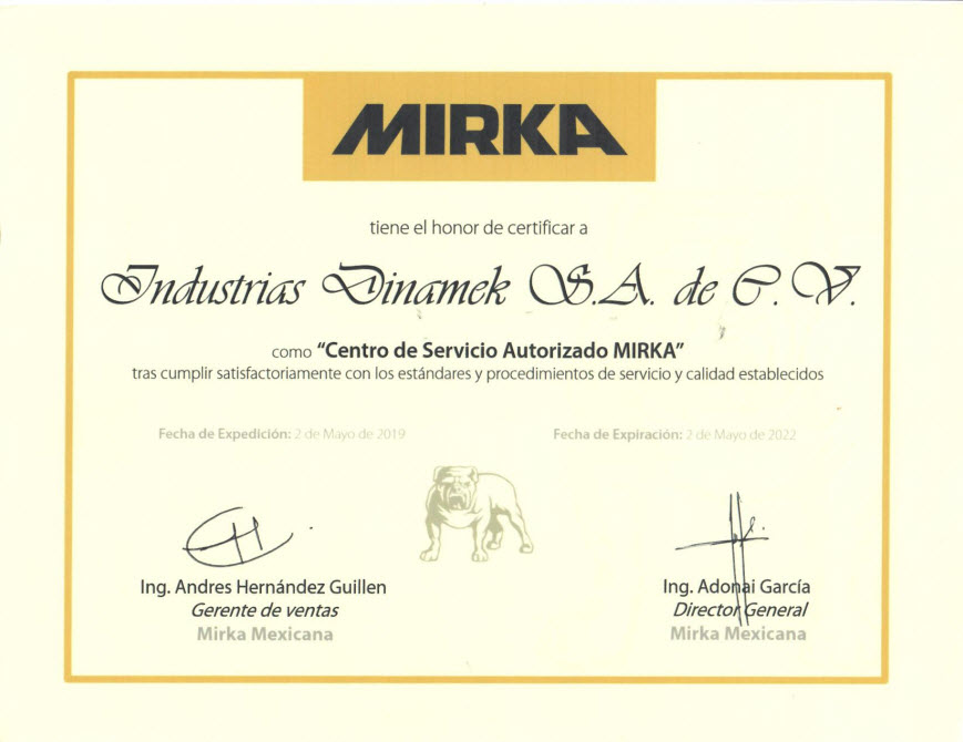 Estamos certificados como Centro de servicio autorizado Mirka